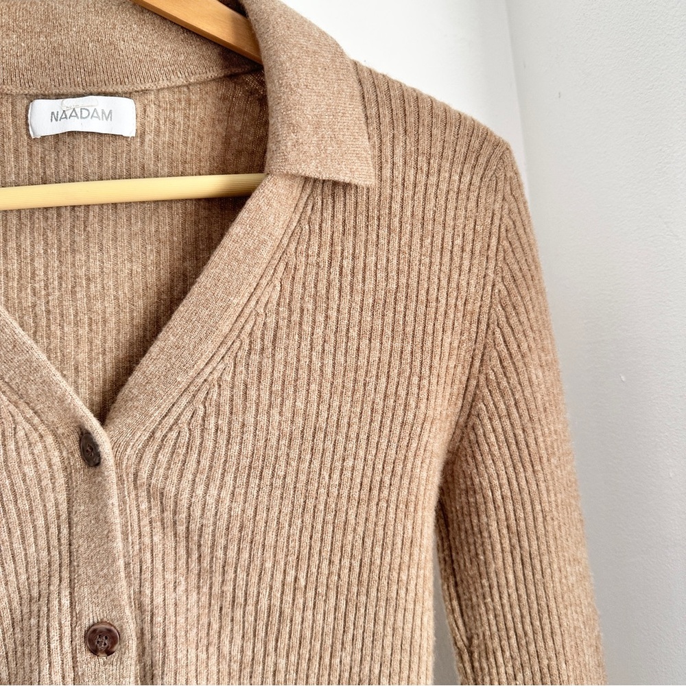 NAADAM Tan Ribbed Button-Up Cardigan - Picture 7 of 9